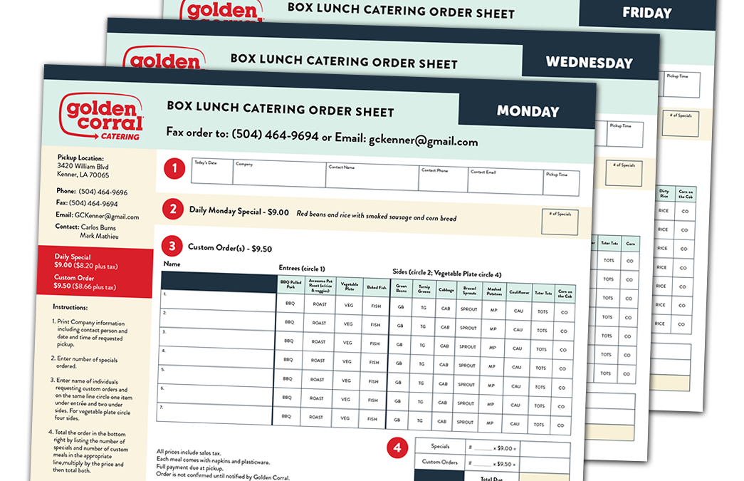 Golden Corral catering menus